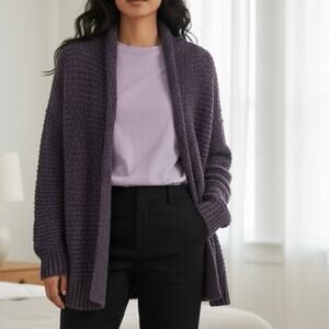 Zara Cardigan Women Size M Purple Open Front Open Weave Duster Draped Streetwear